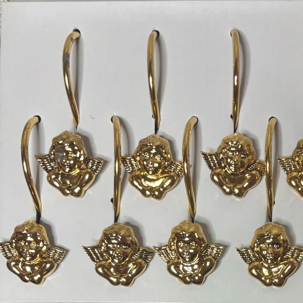 Vintage Shower Curtain Rings Victorian Cherub Angel Gold Brass Hook Set of 12